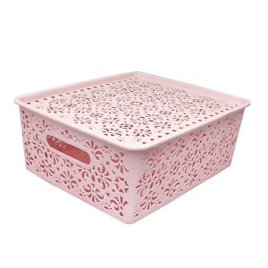 CESTO ORGANIZADOR COM TAMPA EM PLÁSTICO 33X29,5X13CM ROSA - MC40260