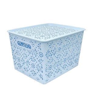 CESTO ORGANIZADOR COM TAMPA EM PLÁSTICO 35X28X23CM AZUL CLARO - MC40261