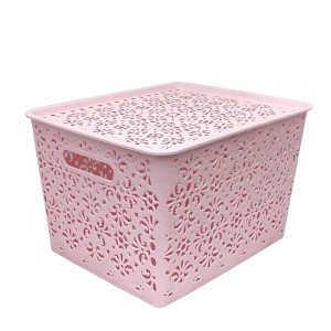CESTO ORGANIZADOR COM TAMPA EM PLÁSTICO 35X28X23CM ROSA - MC40261