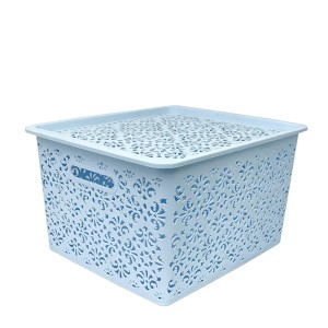 CESTO ORGANIZADOR COM TAMPA EM PLÁSTICO 40X35,5X24CM AZUL CLARO - MC40371