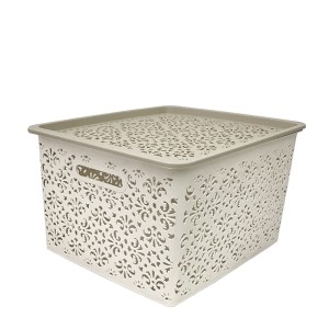 CESTO ORGANIZADOR COM TAMPA EM PLÁSTICO 40X35,5X24CM BEGE - MC40371