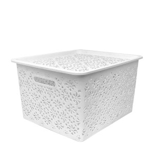 CESTO ORGANIZADOR COM TAMPA EM PLÁSTICO 40X35,5X24CM BRANCO - MC40371