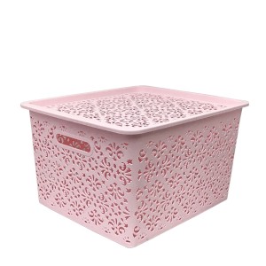 CESTO ORGANIZADOR COM TAMPA EM PLÁSTICO 40X35,5X24CM ROSA - MC40371