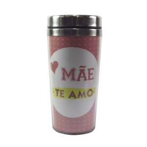 COPO TÉRMICO INOX E PLÁSTICO TAMPA DE ENCAIXE  450 ML - NS1646-MÃE TE AMO