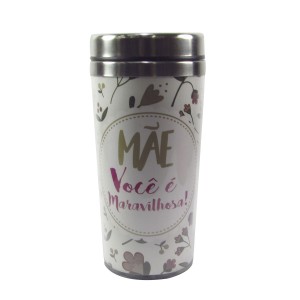 COPO TÉRMICO INOX E PLÁSTICO TAMPA DE ENCAIXE  450 ML - NS1646-MÃE MARAVILHOSA