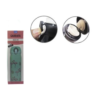 GARRAFA TÉRMICA  AÇO INOX TRAVA VACUUM CUP  420ML FLAMINGO - 97199-TI