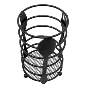 PORTA TALHER DE METAL ARAMADO REDONDO PRETO 16X10 CM - 95459