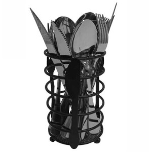 PORTA TALHER DE METAL ARAMADO REDONDO PRETO 16X10 CM - 95459