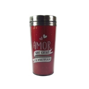 COPO TÉRMICO AMOR EM INOX E PLÁSTICO TAMPA DE ENCAIXE  450 ML - 97355-VM