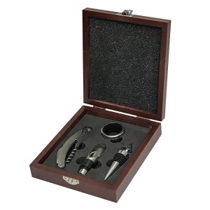 KIT VINHO CAIXA MADEIRA COM 4 ACESSORIOS - 608301