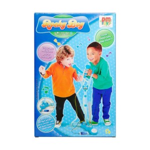 MICROFONE DUPLO COM PEDESTAL DE PLASTICO ROCKY AZUL 80 CM - DMT5049