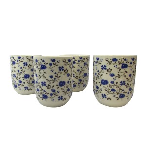 CONJUNTO DE 04 CANECAS ORIENTAL PARA CHÁ DE PORCELANA 150ML (CADA) ESTAMPA FLORAL - CN30A-BRAZ