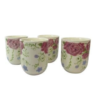 CONJUNTO DE 04 CANECAS ORIENTAL PARA CHÁ DE PORCELANA 150ML (CADA) ) ESTAMPA FLORAL - CN30A-RS