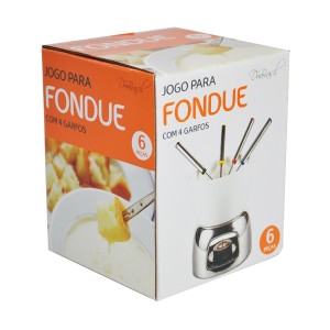 JOGO PARA FONDUE EM PORCELANA 450 ML + 04 GARFOS E SUPORTE EM PORCELANA ESPELHADO - DMP4929