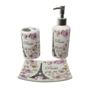 KIT DE BANHEIRO DE CERAMICA COM 03 PEÇAS - ESTAMPA PARIS - KC841-RS