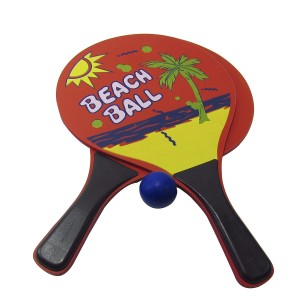 JOGO DE FRESCOBOL EM MADEIRA COM 3 PÇS - ESTAMPA BEACH BALL - 93642-B