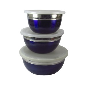 JOGO DE TIGELA DE INOX 03 PEÇAS COM TAMPA DE PLÁSTICO - IXB0150-RX