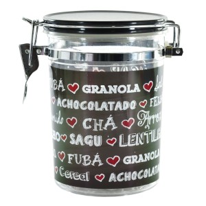 POTE HERMÉTICO DE ACRILICO - 750ML ( TEMA FRASES PRETO) - CLA15039-D
