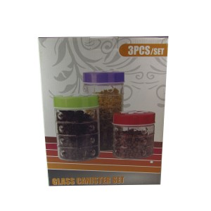 JOGO DE POTE DE VIDRO COM 03 PEÇAS E TAMPA EM INOX - PORTA CONDIMENTOS