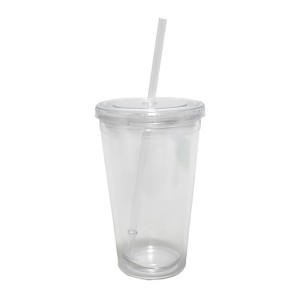 COPO ACRILICO COM RESERVATORUO E CANUDO TRANSPARENTE 450ML - 91613