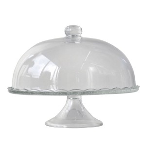 BOLEIRA COM TAMPA DE VIDRO E BASE DE VIDRO DETALHADO - 25X29CM