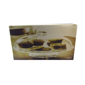 BOLEIRA COM TAMPA DE VIDRO E BASE DE VIDRO DETALHADO - 25X29CM