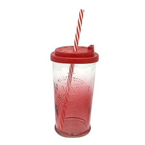 COPO EM VIDRO TAMPA PLASTICO COM CANUDO 450 ML VERMELHO - 99765