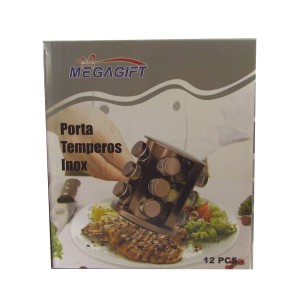 PORTA TEMPERO DE VIDRO GIRATÓRIO COM SUPORTE COBRE 12 PEÇAS -MG2886