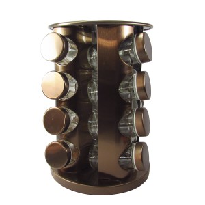 PORTA TEMPERO DE VIDRO GIRATÓRIO COM SUPORTE COBRE 16 PEÇAS -MG2887