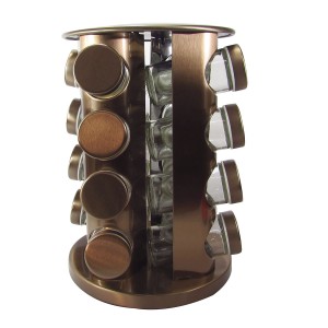 PORTA TEMPERO DE VIDRO GIRATÓRIO COM SUPORTE COBRE 16 PEÇAS -MG2887