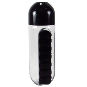 GARRAFA DE PLASTICO COM PORTA COMPRIMIDOS 600 ML TW277-PT