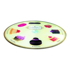 PRATO GIRATORIO 360 GRAUS EM VIDRO E METAL ESTAMPA DOCES 30 CM - CA12197A-BEGE