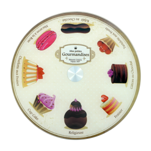 PRATO GIRATORIO 360 GRAUS EM VIDRO E METAL ESTAMPA DOCES 30 CM - CA12197A-BEGE