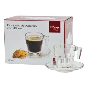 JOGO DE XÍCARA COM PIRES DE VIDRO PARA CAFE 50 ML - VDA09090