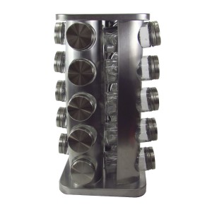 PORTA TEMPERO DE VIDRO GIRATÓRIO COM SUPORTE EM INOX 20 PEÇAS -KY20Q