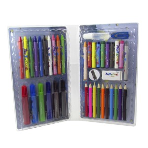 ESTOJO ESCOLAR 48 PECAS TRANSPARENTE - ESTAMPA AVIÃO   - MT48T-1