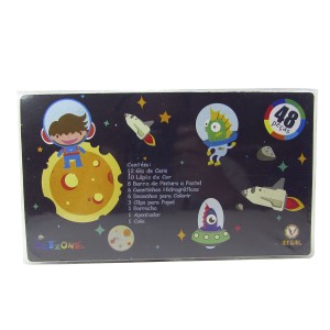 ESTOJO ESCOLAR 48 PECAS TRANSPARENTE - ESTAMPA GALÁXIA   - MT48T-2