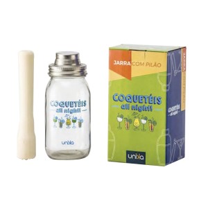 COQUETELEIRA POTE DE VIDRO 850ML TAMPA DE METAL E PILÃO DE MADEIRA - 813