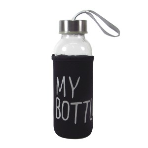 GARRAFA DE VIDRO COM FRASE E CAPA NEOPREME - CAPACIDADE DE 300 ML - 73137-PT