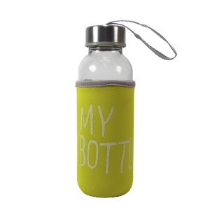 GARRAFA DE VIDRO COM FRASE E CAPA NEOPREME - CAPACIDADE DE 300 ML - 73137-AM