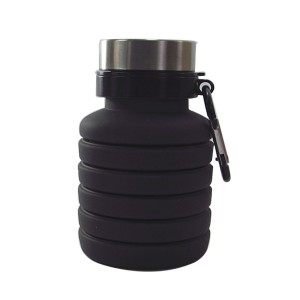 GARRAFA RETRÁTIL DE SILICONE 470 ML COM ALÇA DE METAL E TAMPA INOX - MG2991-PT