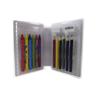 ESTOJO ESCOLAR 18 PECAS TRANSPARENTE - ESTAMPAS SORTIDAS   - MT18T-1