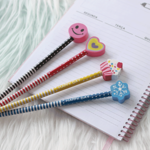 LAPIS GRAFITE MADEIRA COM BORRACHA DIVERTIDA COM INMETRO CAIXA COM 24 PÇS - E01C