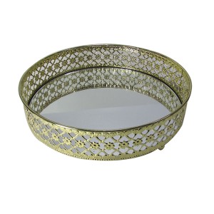 BANDEJA ESPELHADA ARAMADA DE METAL REDONDA 21CM - HGH7652-DOU