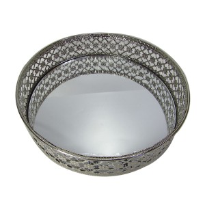 BANDEJA ESPELHADA ARAMADA DE METAL REDONDA 21CM - HGH7652-PTA