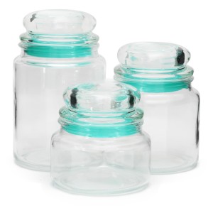 JOGO DE POTE DE VIDRO 03 PEÇAS COM VEDAÇÃO DE SILICONE - VDA04008-TI