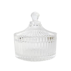 BOMBONIERE DE VIDRO TRANSPARENTE 13CM FILETADA - F194108