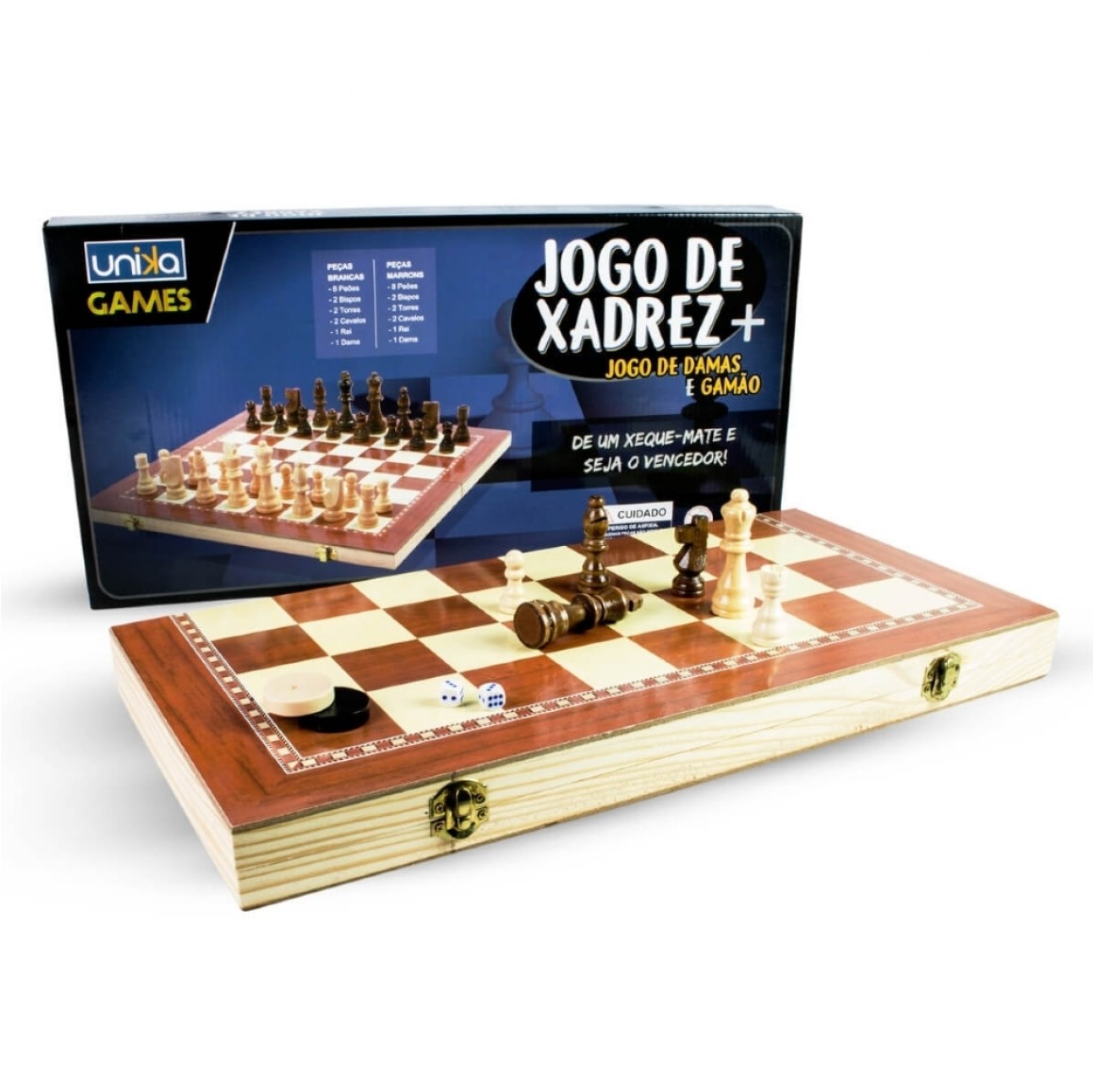 CB Games - Jogo de Xadrez + Damas + Gamão de Madeira