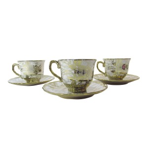 JOGO DE CAFÉ DE PORCELANA 50ML ESTAMPADO EM FIO DOURADO COM 12 PEÇAS- WE0645-B