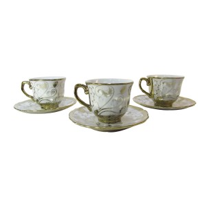 JOGO DE CAFÉ DE PORCELANA 50ML ESTAMPADO EM FIO DOURADO COM 12 PEÇAS- WE0645-D